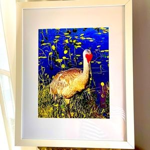 NIB SanHill Crane Framed 14”x11” wildlife Art
